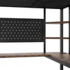 A close-up view of a corner desk with shelves and a pegboard. Podgląd zdjęcia produktu