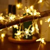 Close-up of snowflake-shaped string lights wrapped around a branch. Produktbild-Vorschau