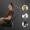 A man sitting in an office chair, with diagrams highlighting the chair's features. Podgląd zdjęcia produktu