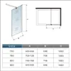 A diagram showing dimensions and a table of sizes for a shower screen. Produktbild-Vorschau