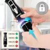 A close-up of hands attaching an accessory to a black hand blender, with compatibility information shown in a smaller inset image. Produktbild-Vorschau