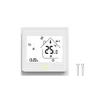 A smart thermostat with a digital display and two screws next to it. Produktbild-Vorschau