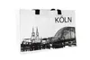 A white shopping bag with a black graphic print of the Cologne Cathedral and Hohenzollern Bridge, and the word "KÖLN". Produktbild-Vorschau