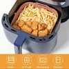 An air fryer basket filled with french fries and chicken nuggets, with icons below indicating its uses. Anteprima dell’immagine prodotto