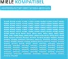 A list of Miele model numbers is displayed on a light blue background, under a heading indicating compatibility. Produktbild-Vorschau