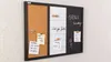 A multi-functional bulletin board with cork, whiteboard, and chalkboard sections mounted on a textured wall. Podgląd zdjęcia produktu