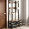 A hallway entryway with a coat rack and shoe storage bench. Podgląd zdjęcia produktu