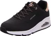 A black Skechers women's sports shoe with white soles and rose gold accents. Anteprima dell’immagine prodotto