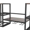 A close-up view of a metal and wood wine rack with hooks for glasses. Produktbild-Vorschau
