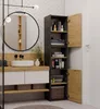 A modern bathroom with a vanity, sink, mirror, and a tall cabinet. Produktbild-Vorschau