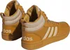 A pair of brown Adidas high-top sneakers with white stripes and beige accents, shown from a side and back angle against a white background. Anteprima dell’immagine prodotto