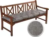 A wooden garden bench with a gray cushion. Produktbild-Vorschau
