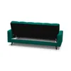 The back of a green sofa bed is shown with the sleeping surface extended. Produktbild-Vorschau