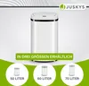 A white automatic trash can is shown with different sizes available below. Náhled obrázku produktu