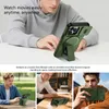 A person is shown using a phone case with a stand. The bottom part of the image shows different scenarios of using the phone case. Náhled obrázku produktu