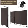 Diagrams showing the dimensions of a room divider, including a close-up of a wheel. Produktbild-Vorschau