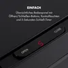Close-up of a black sensor trash can's control panel with text and a digital display. Produktbild-Vorschau