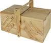 A wooden sewing box with multiple compartments and a handle. Podgląd zdjęcia produktu