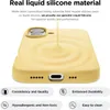 A yellow iPhone case with liquid silicone being poured onto it, with feature callouts at the bottom. Produktbild-Vorschau