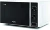 A white Whirlpool microwave oven with a black door and control panel, shown from a slightly elevated front-left angle against a white background. Produktbild-Vorschau