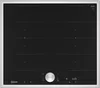 A top-down view of a black induction hob with silver controls. Podgląd zdjęcia produktu