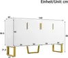 A technical drawing of a white sideboard with gold accents and dimensions labeled. Produktbild-Vorschau