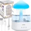 A collage showing a mushroom-shaped humidifier and night lamp, its packaging, and included accessories. Náhled obrázku produktu