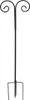 A black metal garden hook stand with a three-pronged base and two curved hooks at the top. Produktbild-Vorschau