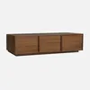 A wooden TV stand with three doors against a plain background. Anteprima dell’immagine prodotto