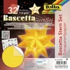 The image shows the packaging for a Bascetta Stern Set, which includes transparent paper for making stars. The packaging features a large image of a yellow star, along with product details and branding. Anteprima dell’immagine prodotto