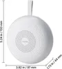 A white, round VEVOR white noise machine with dimensions indicated. Produktbild-Vorschau