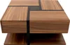 A square coffee table with a wood grain finish and black accents. Produktbild-Vorschau