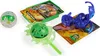 A collection of Bakugan toys, including two Bakugan balls and one transformed Bakugan creature, along with their corresponding game cards, are displayed on a white background. Voir les images du produit