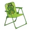 A green children's folding chair with a frog design on the backrest, shown against a white background. Produktbild-Vorschau