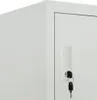 A close-up view of a gray metal locker with a key inserted into the lock. Produktbild-Vorschau