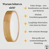 A round wooden ceiling lamp with a white diffuser, presented with text highlighting its features. Produktbild-Vorschau
