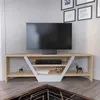A corner TV stand with a television and media console on it, in a living room setting. Voir les images du produit
