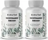 Two bottles of dietary supplement on a white background with a botanical illustration. Produktbild-Vorschau