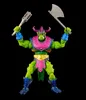 A green, muscular action figure with purple horns and pink armor, holding a mace and an axe, against a black background. Náhled obrázku produktu