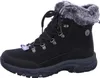 A black winter boot with gray fur trim and laces, shown from the side against a white background. Voir les images du produit