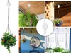 Collage of images showing a retractable plant hook in various outdoor and indoor settings, demonstrating its use with hanging plants. Náhled obrázku produktu