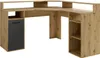 A corner desk with a wood grain finish and a dark gray cabinet. Produktbild-Vorschau