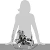 A metallic sculpture of a wedding couple on a tractor, with dimensions indicated by measurement lines and text. Produktbild-Vorschau