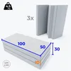 Three folded gymnastics mats are shown, with dimensions indicated by blue and orange lines and numbers. Produktbild-Vorschau