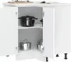 A white corner kitchen cabinet with doors open, revealing shelves with pots and pans. Anteprima dell’immagine prodotto