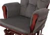 Close-up view of a gray corduroy upholstered rocking chair with wooden armrests. Náhled obrázku produktu