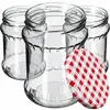 Three empty glass jars with a red and white checkered lid in the foreground. Anteprima dell’immagine prodotto