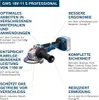 A Bosch cordless angle grinder with descriptive text highlighting its features. Náhľad obrázku produktu