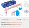 A collection of medical training supplies, including a practice arm, IV bags, syringes, gloves, and a carrying case, laid out on a white background. Produktbild-Vorschau