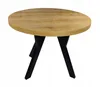 A round wooden table with black legs on a white background. Náhled obrázku produktu